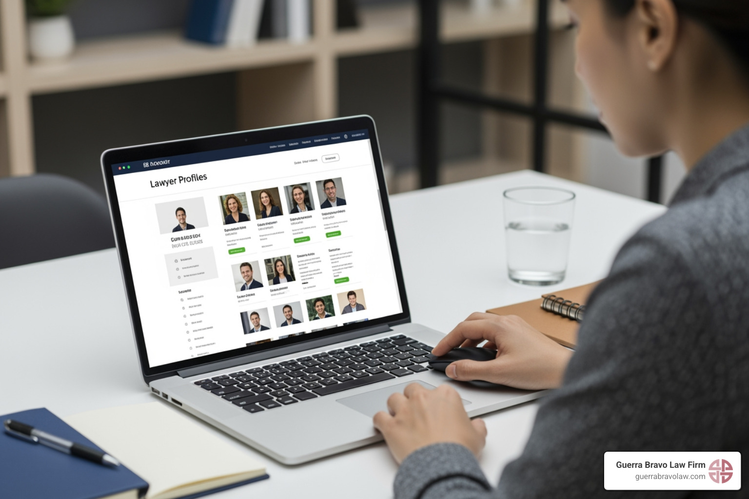 Persona investigando perfiles de abogados en una computadora portátil - Abogado con experiencia Persona investigando perfiles de abogados en una computadora portátil - Abogado con experiencia
