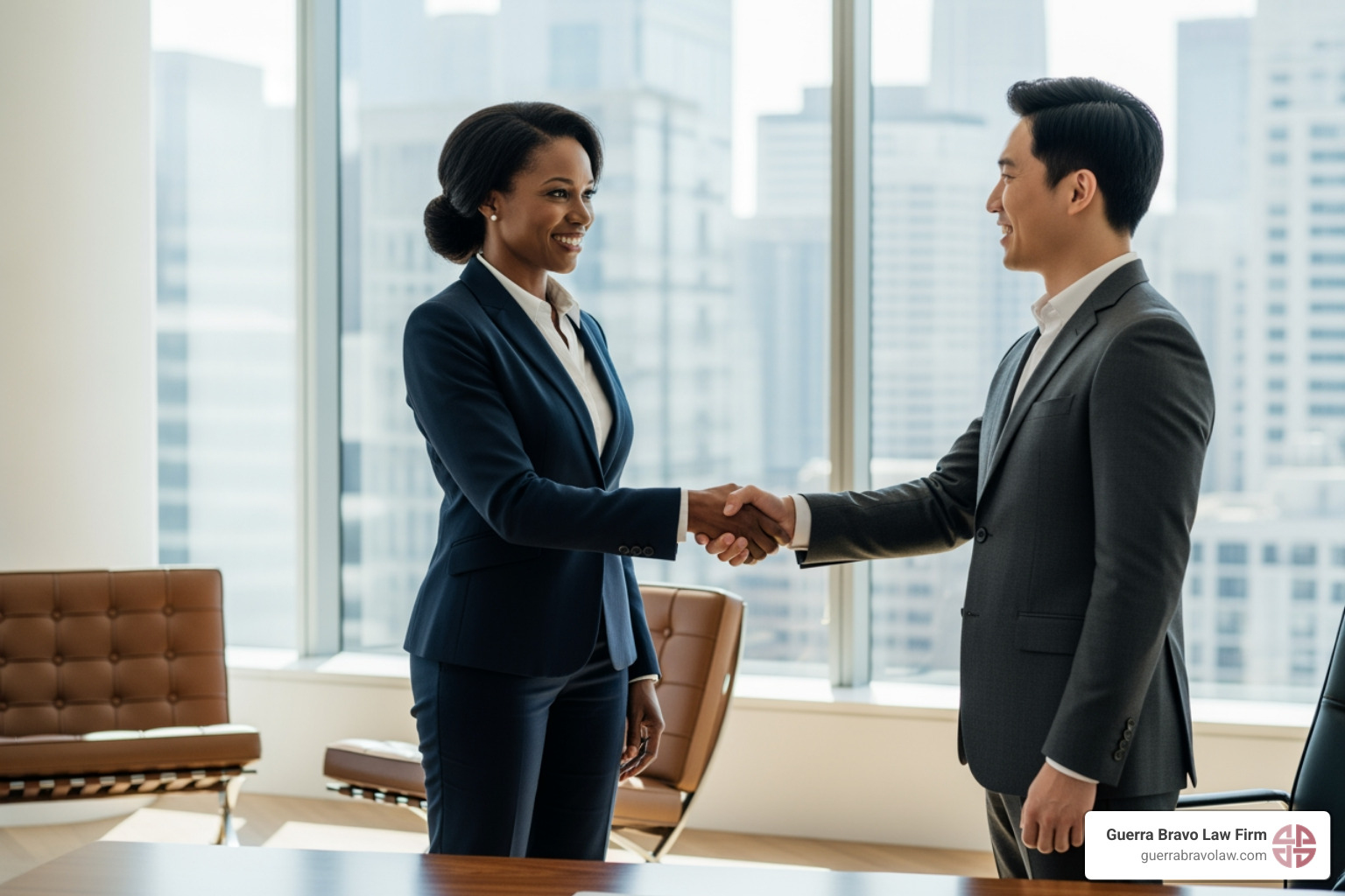 lawyer and client shaking hands in an office setting - do i need a lawyer to apply for citizenship