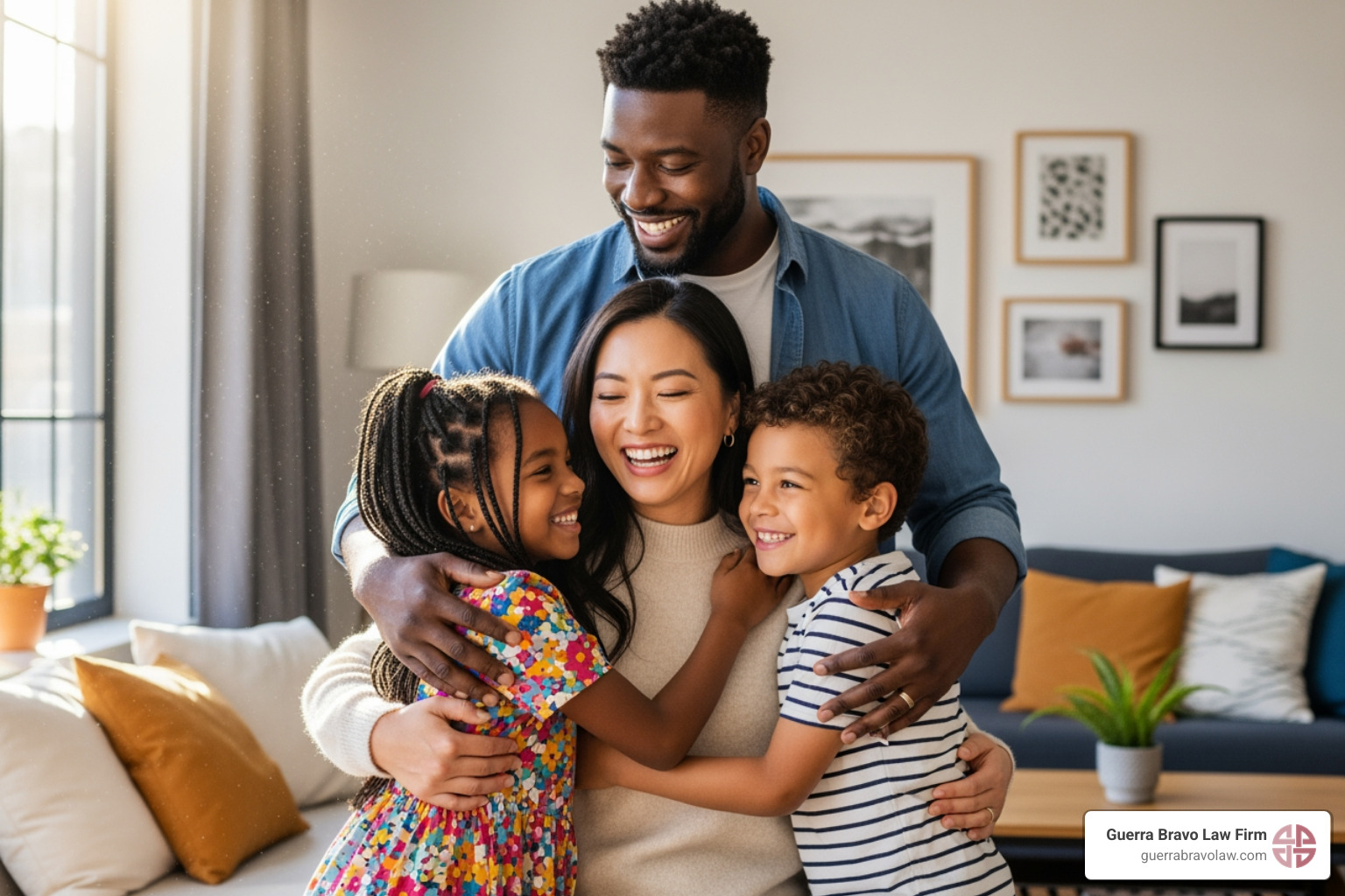 A family embracing each other warmly, signifying successful reunification - Family immigration lawyer A family embracing each other warmly, signifying successful reunification - Family immigration lawyer