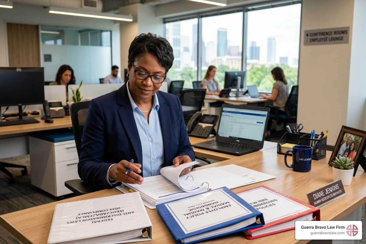HR manager reviewing employment policies to ensure compliance with federal anti-discrimination laws - federal anti HR manager reviewing employment policies to ensure compliance with federal anti-discrimination laws - federal anti