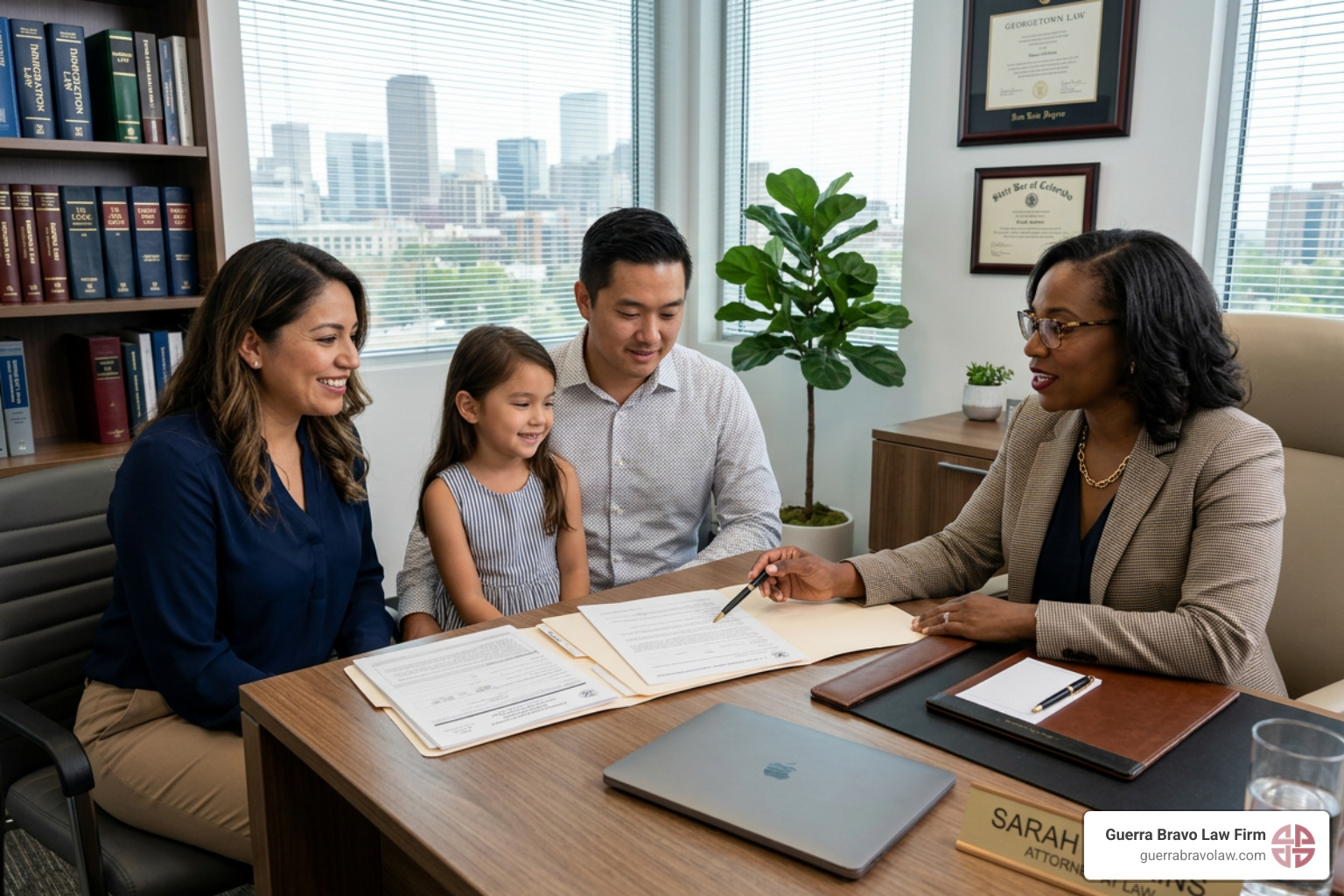 A family meeting with a legal advisor to discuss their green card application - i 485 form A family meeting with a legal advisor to discuss their green card application - i 485 form