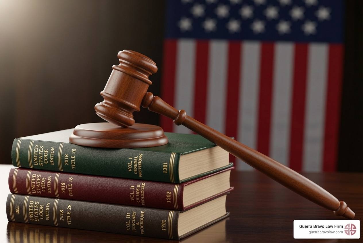 Image of a gavel next to a U.S. flag and law books - immigration compliance program Image of a gavel next to a U.S. flag and law books - immigration compliance program