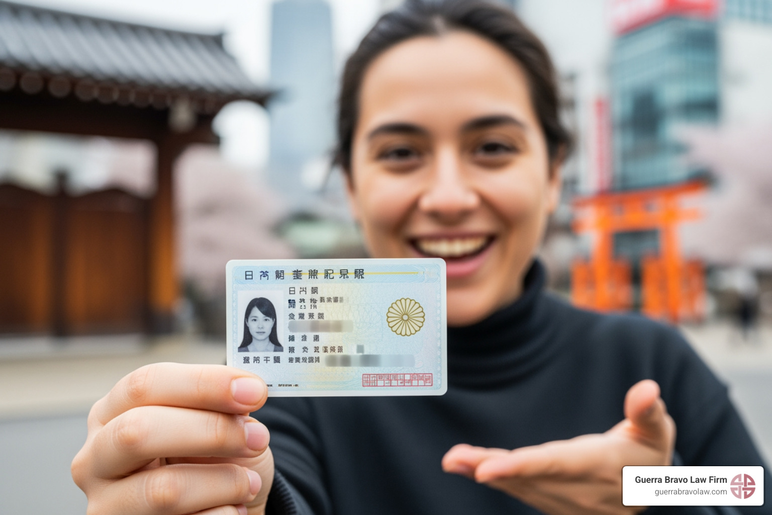 person successfully receiving their Japanese residence card with a smile - japanese immigration lawyers person successfully receiving their Japanese residence card with a smile - japanese immigration lawyers