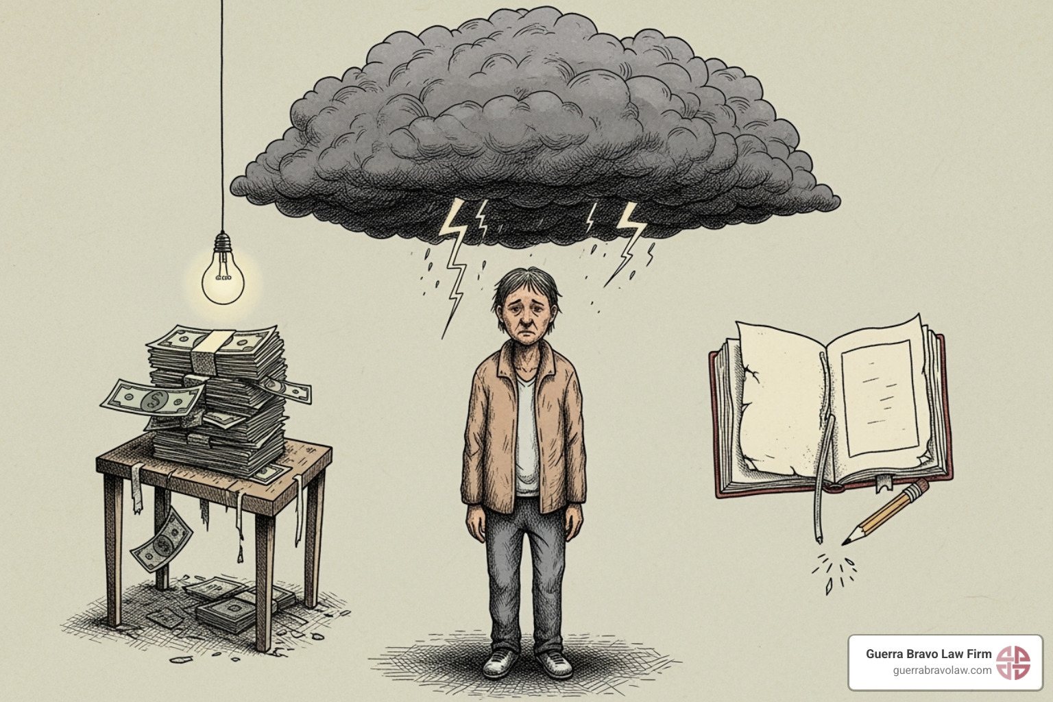 Ilustración de factores de dificultad extrema como salud, finanzas y educación - Perdones de inmigracion Ilustración de factores de dificultad extrema como salud, finanzas y educación - Perdones de inmigracion