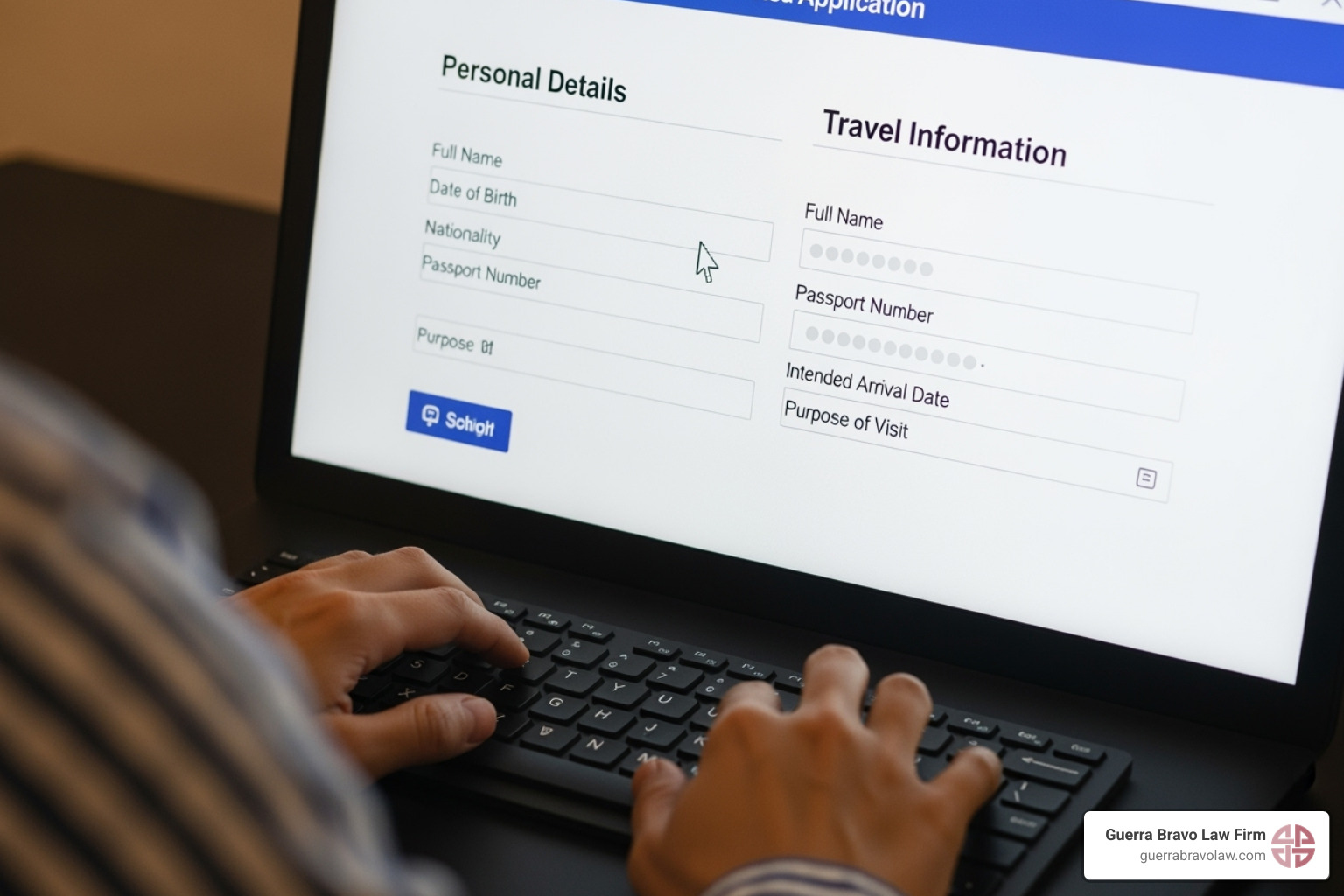 Computer screen showing the DS-160 form, a key part of the U.S. visa application process. - Tramites de visa Computer screen showing the DS-160 form, a key part of the U.S. visa application process. - Tramites de visa