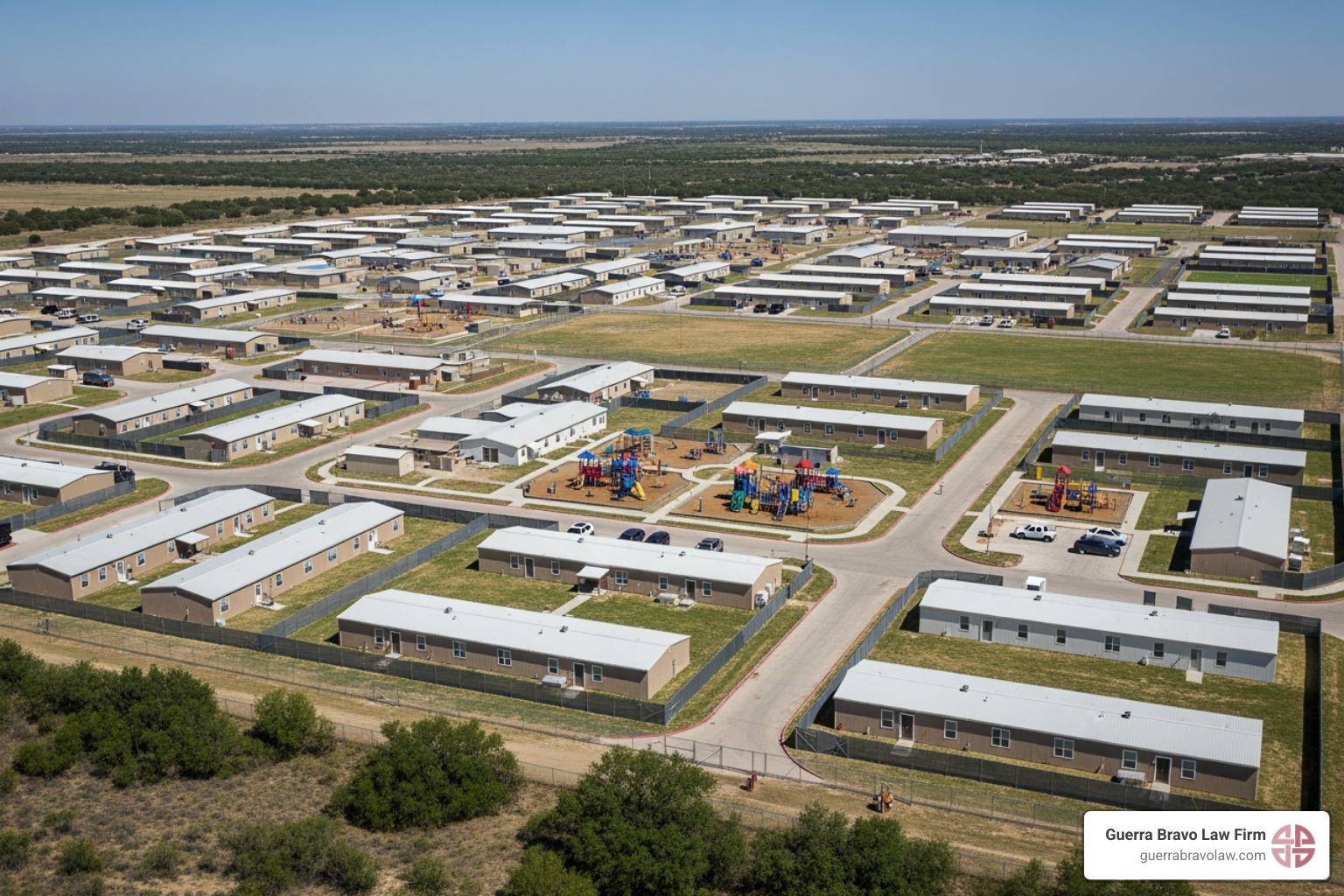 Exterior view of the South Texas Family Residential Center (STFRC) in Dilley, Texas, showing its sprawling campus - trump administration immigrant family detention resumption