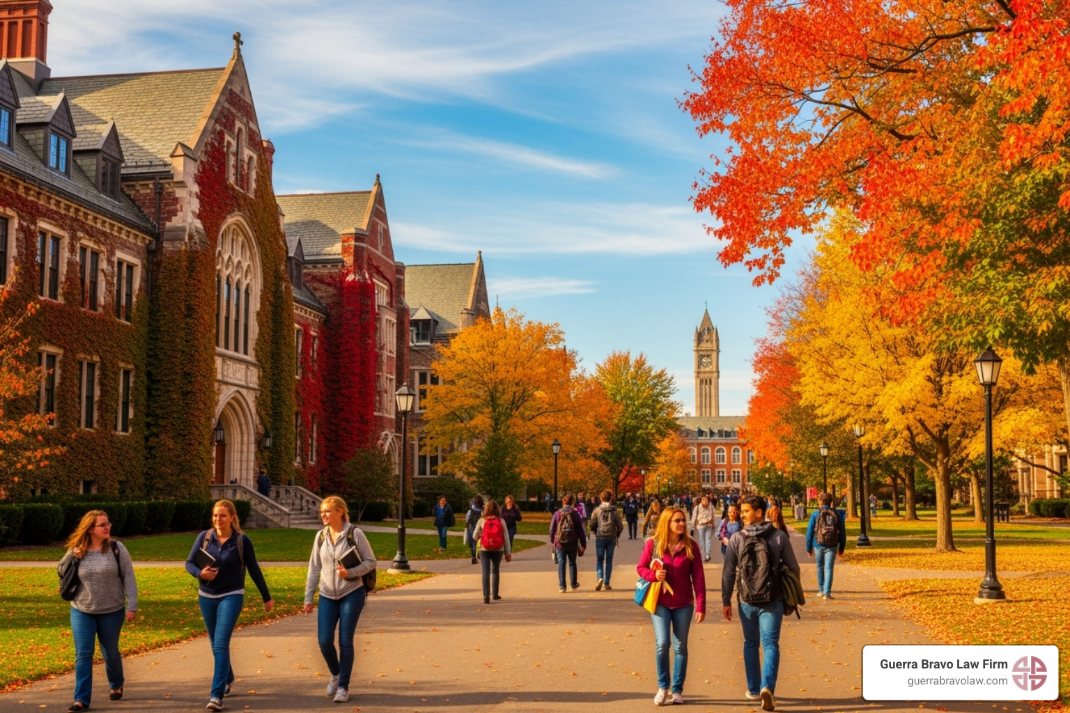Campus universitario canadiense en otoño - Visa de estudiante Campus universitario canadiense en otoño - Visa de estudiante